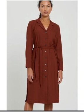 Frank And Oak The Belted Shirt Dress Rust Tencel Linen Small S/P